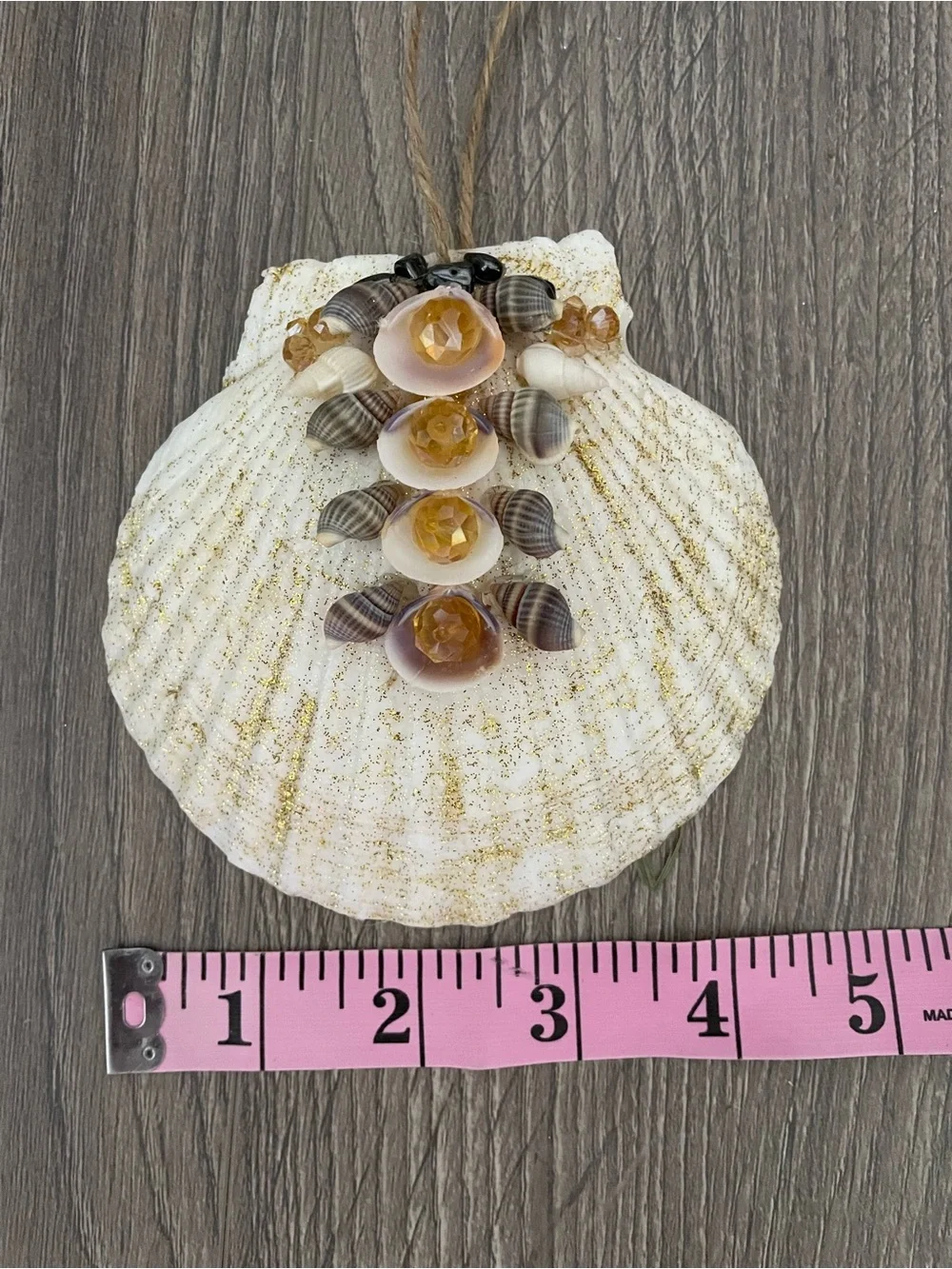 Seashell Ornament Handmade 4.5-5” Gold Beaded Coastal Beach Festive Christmas